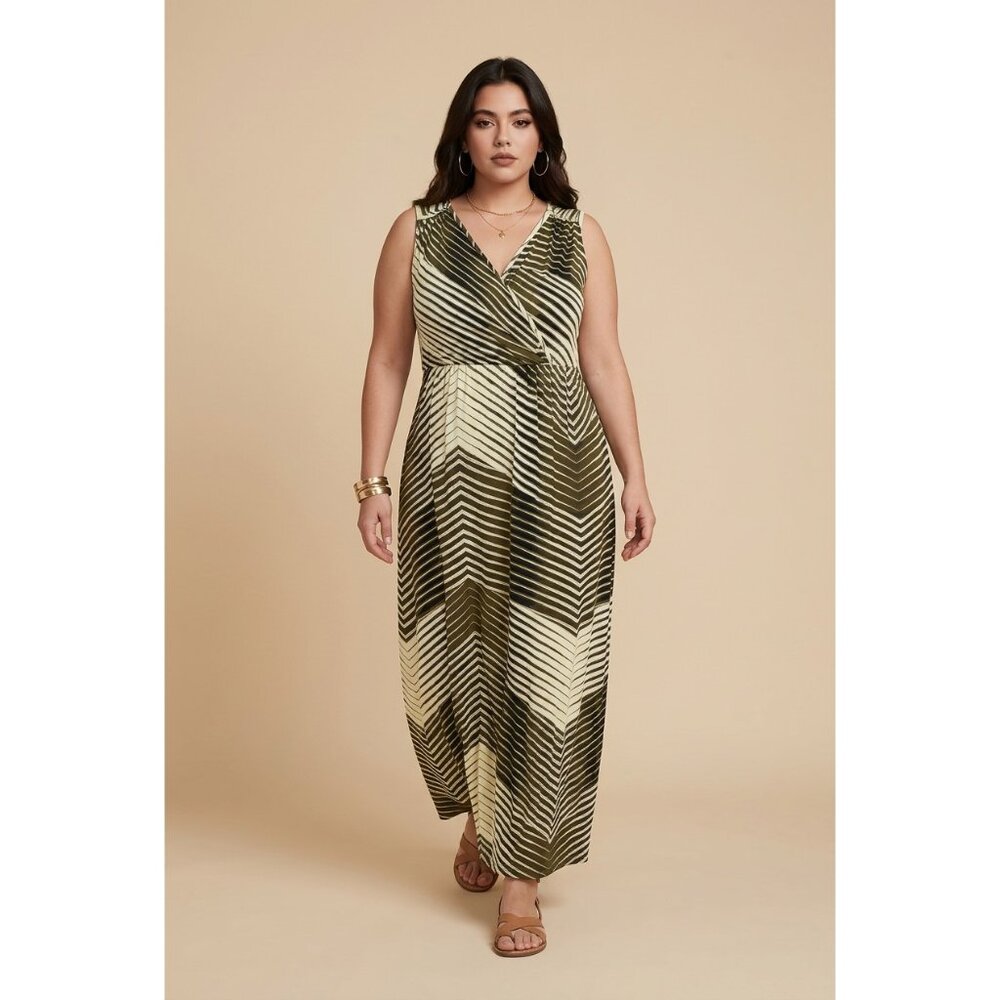 New Lane Bryant Green Printed Maxi Dress 18/20 Lattice Shoulder Plus Size